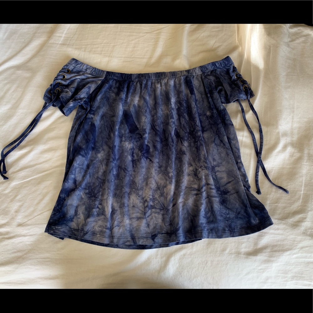 American Eagle Blue Tie Dye Off Shoulder Top